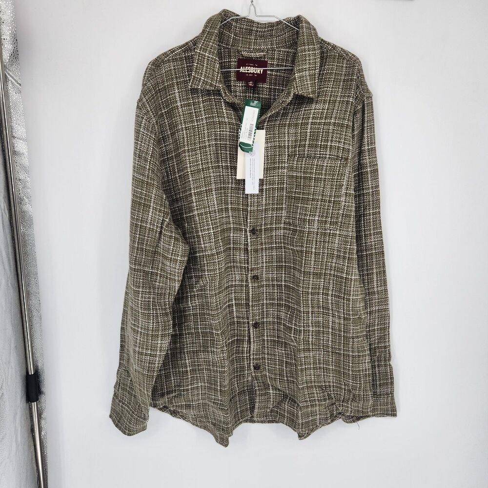 Alesbury Men's XL Tall Green Textured Tweed Shirt NWT 100% Cotton